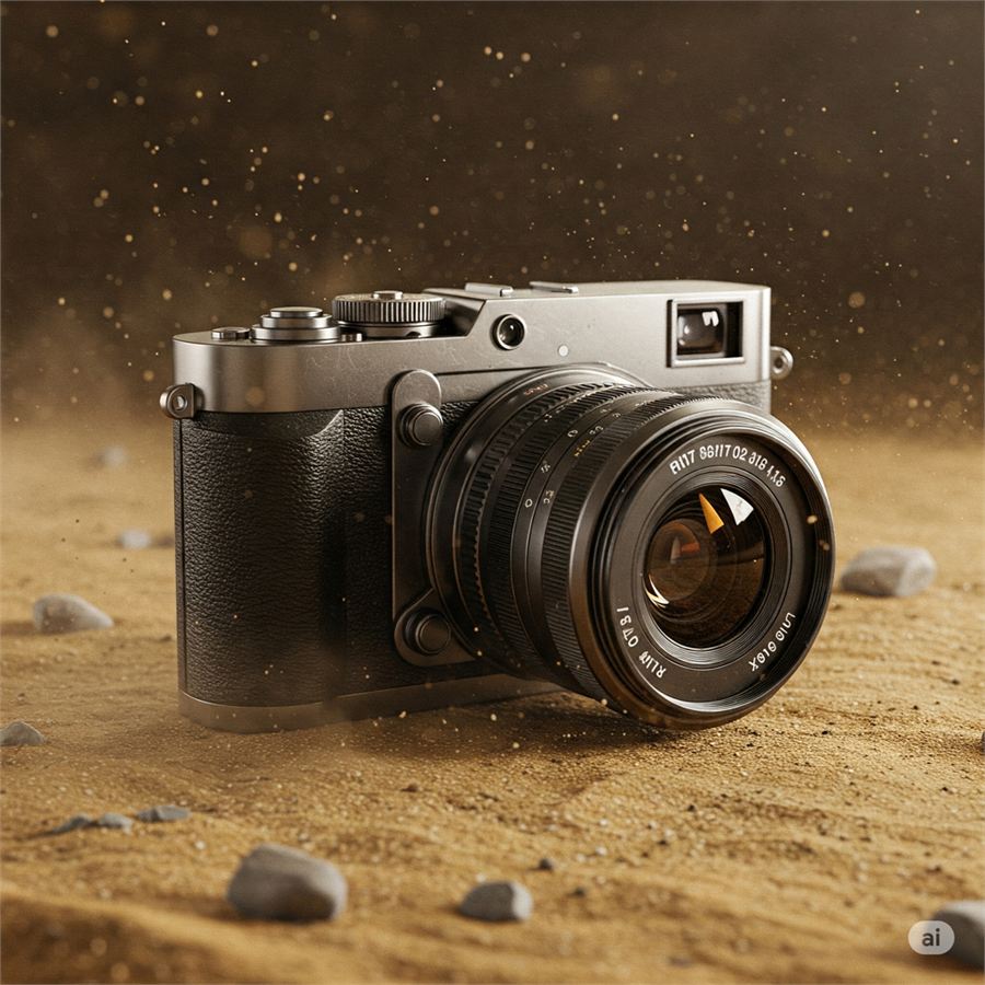 A camera on a rocky surface